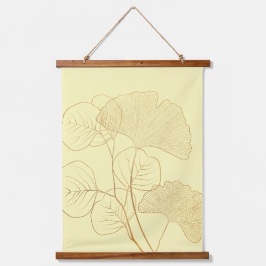 Moderne Gold Gingko-Blätter Wandteppich Mit Holzrahmen (Vorderseite)
