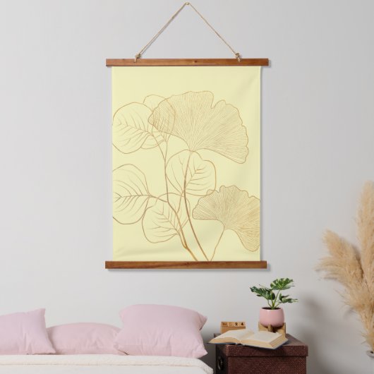 Moderne Gold Gingko-Blätter Wandteppich Mit Holzrahmen (Schlafzimmer)