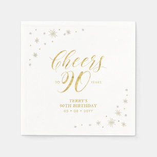Moderne Gold Glanz & Prost 90. Geburtstagsfeier Serviette