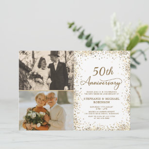 Moderne Gold-Glitter-Foto-50. Hochzeitstag Einladung