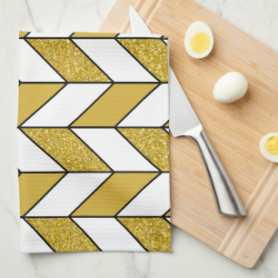 Moderne Gold-Glitter-Herringbone-Chevron-Muster Geschirrtuch