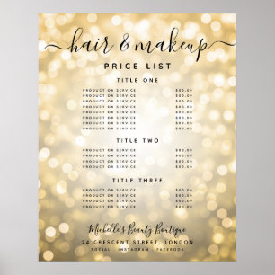 Moderne Gold Glitter-Lichter Salon-Preismenu  Poster