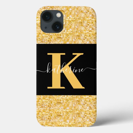 Moderne Gold Glitter Monogramm Case-Mate iPhone Hü Hülle (Rückseite)
