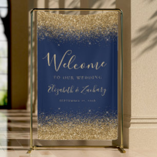 Moderne Gold Glitter Navy Blau Hochzeitsbegrüßung Banner