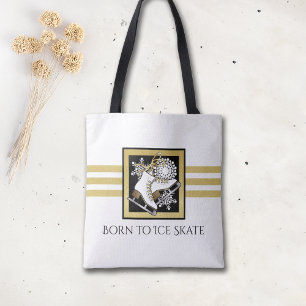 Moderne Gold Glitter Schwarz Weiß Eislaufen Tasche
