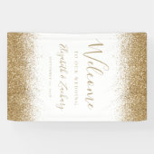 Moderne Gold Glitter Weiße Hochzeitsbegrüßung Banner (Horizontal)