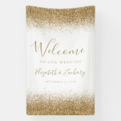 Moderne Gold Glitter Weiße Hochzeitsbegrüßung Banner (Vertikal)