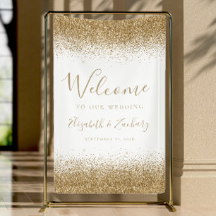 Moderne Gold Glitter Weiße Hochzeitsbegrüßung Banner