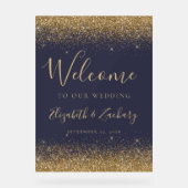 Moderne Gold Glitzer Dark Blue Wedding Willkommen Acrylschild (Vorderseite)