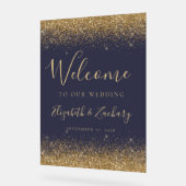 Moderne Gold Glitzer Dark Blue Wedding Willkommen Acrylschild (Winkel)