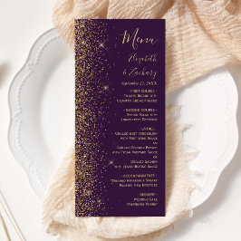 Moderne Gold Glitzer Dunkle Lila Hochzeit Menükarte