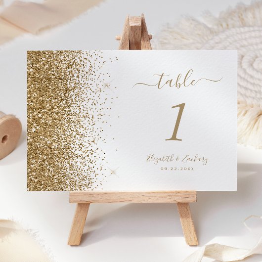 Moderne Gold Glitzer Edge White Wedding Tischnummer