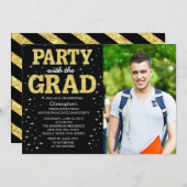 Moderne Gold Glitzer Foto Graduation Party Einladu Einladung (Vorne/Hinten)
