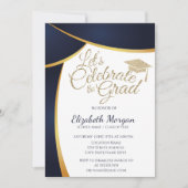 Moderne Gold Glitzer Graduation Cap,Blue Abschluss Einladung (Vorderseite)