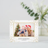 Moderne Gold Glitzer Holiday Family Foto Postkarte (Stehend Vorderseite)