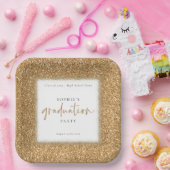 Moderne Gold Glitzer Name Graduation Party White Pappteller (Party)