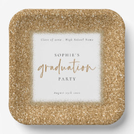 Moderne Gold Glitzer Name Graduation Party White Pappteller