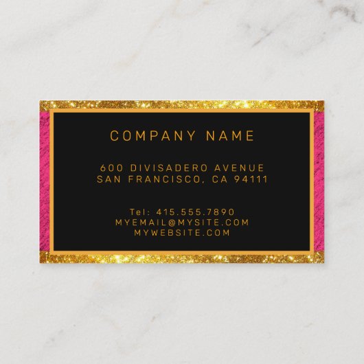 Moderne Gold Glitzer Pink Linde Visitenkarte (Rückseite)