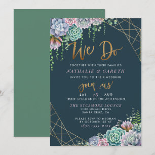 Moderne Gold Glitzer Script & Succulents Wedding Einladung