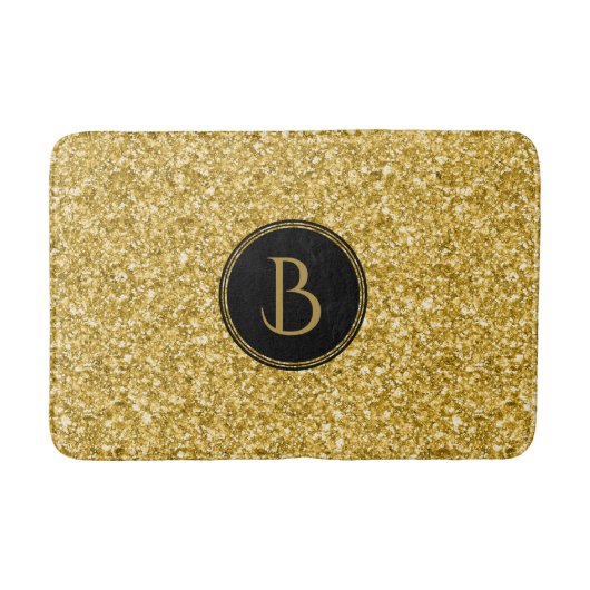 Moderne Gold Glitzer Textur mit Monogramm Badematte (Vorderseite)