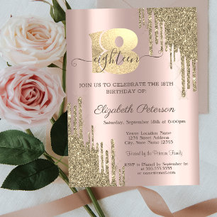 Moderne Gold Glitzer Tropfen Rose Gold 18. Geburts Einladung