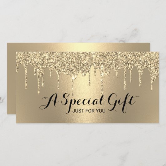 Moderne Gold Glitzer Tropfens Salon Geschenkgutsch (Vorne/Hinten)