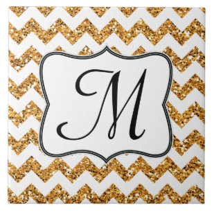 Moderne Gold Glitzer Zickzack-Monogramm-Anzeigetaf Fliese