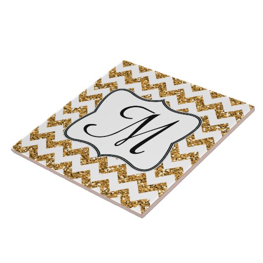 Moderne Gold Glitzer Zickzack-Monogramm-Anzeigetaf Fliese (Seite)