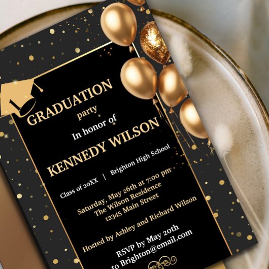 Moderne Gold Glitzern Grad Einladung Black
