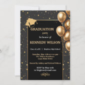 Moderne Gold Glitzern Grad Einladung Black (Vorderseite)