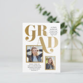 Moderne Gold Grad 2 Foto Graduation Party Postkarte (Stehend Vorderseite)