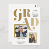 Moderne Gold Grad 2 Foto Graduation Party Postkarte (Vorne/Hinten)