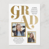 Moderne Gold Grad 2 Foto Graduation Party Postkarte (Vorderseite)