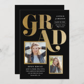 Moderne Gold Grad Foto Graduation Party Einladung (Vorne/Hinten)