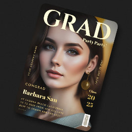 Moderne Gold Grad Party Magazine Graduation Party Folieneinladung