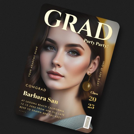 Moderne Gold Grad Party Magazine Graduation Party Folieneinladung