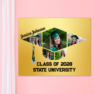 Moderne Gold Graduation Cap Form Foto Collage Poster