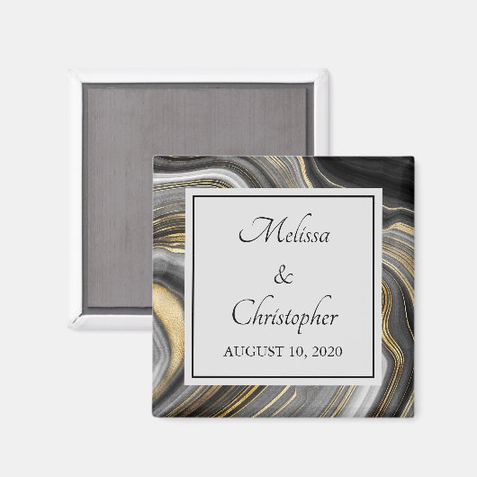 Moderne Gold & Gray Agate Geode Mineral Wedding Magnet (Vorderseite/Rückseite)
