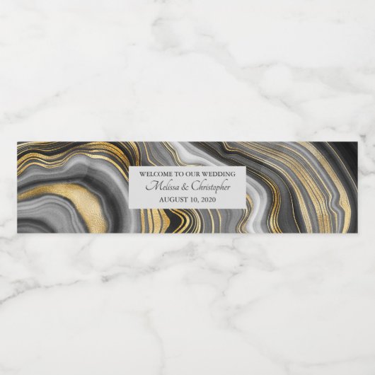 Moderne Gold & Gray Agate Geode Mineral Wedding Wasserflaschenetikett (Einzelnes Label)