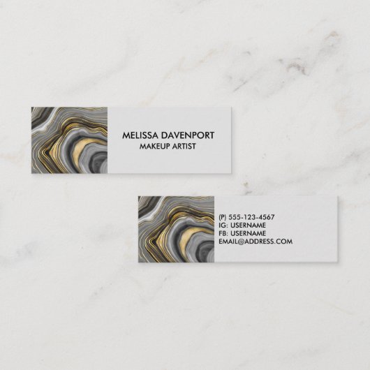 Moderne Gold & Gray Agate Geode Mini Visitenkarte (Vorne/Hinten)