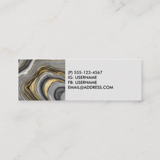Moderne Gold & Gray Agate Geode Mini Visitenkarte (Rückseite)