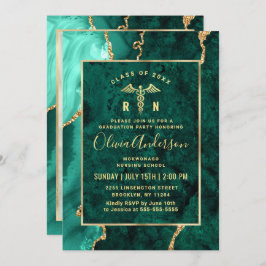 Moderne Gold Green Nursing School Graduation Party Einladung