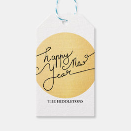 Moderne Gold Happy New Year Typografie Geschenkanhänger