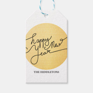 Moderne Gold Happy New Year Typografie Geschenkanhänger