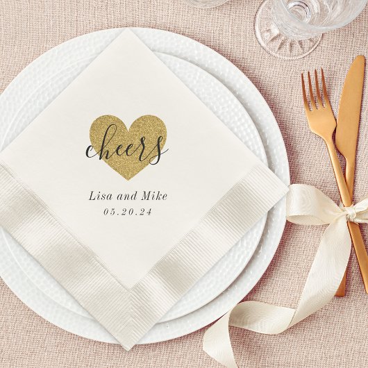 Moderne Gold Heart Cheers Wedding Party Serviette