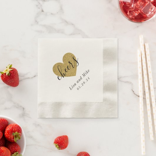 Moderne Gold Heart Cheers Wedding Party Serviette (Beispiel)
