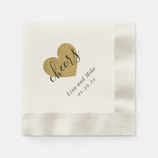 Moderne Gold Heart Cheers Wedding Party Serviette (Vorderseite)