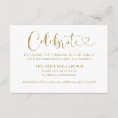 Moderne Gold Heart Script Hochzeitsempfehlung Begleitkarte (Vorderseite)