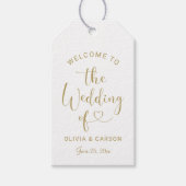 Moderne Gold Heart Script Wedding Willkommen Geschenkanhänger (Vorderseite)