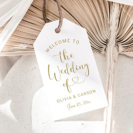 Moderne Gold Heart Script Wedding Willkommen Geschenkanhänger